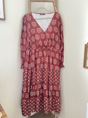BloomChic Rust Red Printed Tiered Maxi Dress